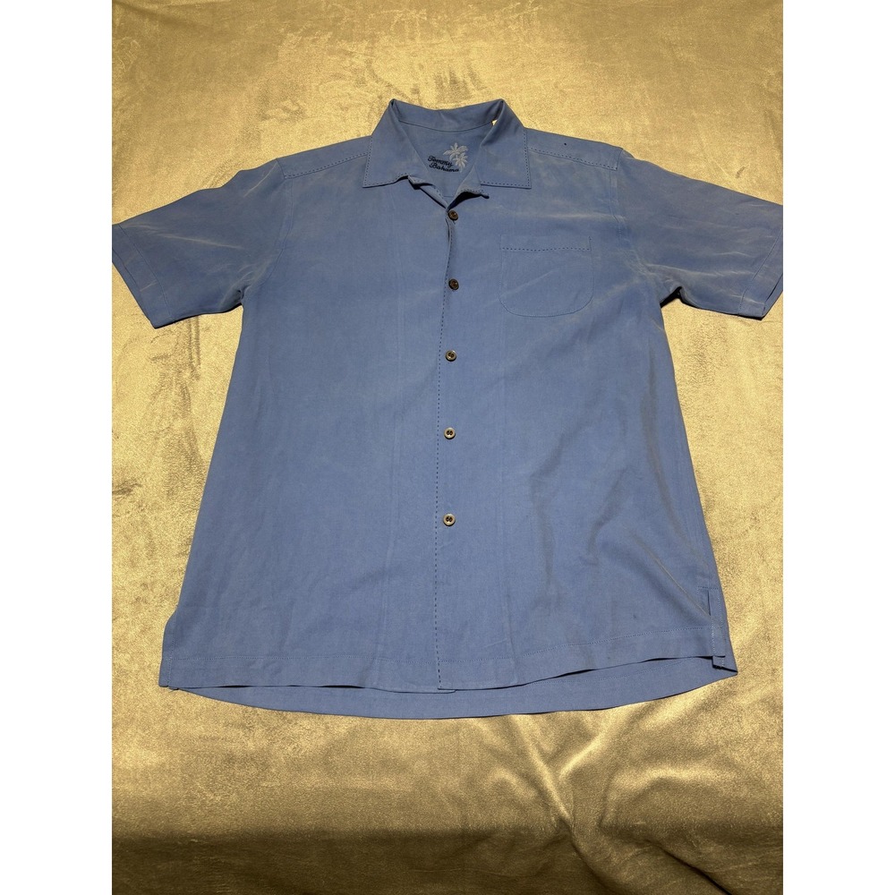 Tommy Bahama Shirt Mens Small Blue Silk Short Sleeve Button Front Casual Wear